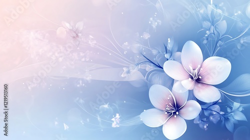 Delicate pastel flowers bloom softly on a blue background