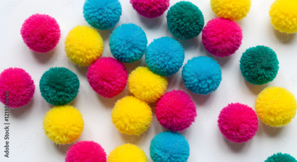 A vibrant image showcasing a collection of colorful pom-poms in various shades, including pink, yellow, blue, and green. A vibrant image showcasing a collection of colorful pom-poms in various shades, including pink, yellow, blue, and green.