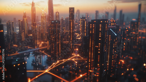 Wallpaper Mural Smart digital Innovation city with connection network reciprocity over the twilight cityscape. of future smart wireless digital city and social media networking systems that connects people with city
 Torontodigital.ca