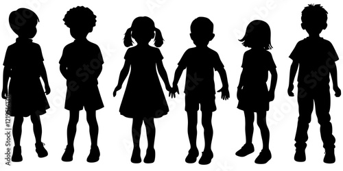 Children kids silhouette set, vector silhouette of childrens .	
