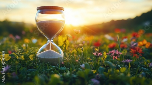 Sunset Hourglass Meadow Field Time Passing