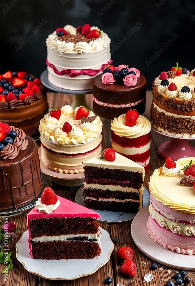 Delicious Cakes: A Festive Collection of Berries and Cream