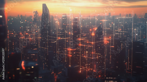 Wallpaper Mural Smart digital Innovation city with connection network reciprocity over the twilight cityscape. of future smart wireless digital city and social media networking systems that connects people with city
 Torontodigital.ca