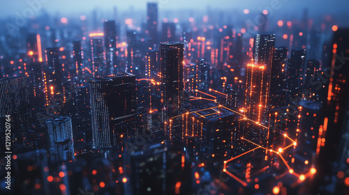 Wallpaper Mural Smart digital Innovation city with connection network reciprocity over the twilight cityscape. of future smart wireless digital city and social media networking systems that connects people with city
 Torontodigital.ca