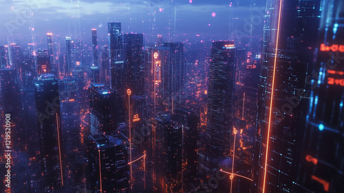 Wallpaper Mural Smart digital Innovation city with connection network reciprocity over the twilight cityscape. of future smart wireless digital city and social media networking systems that connects people with city
 Torontodigital.ca