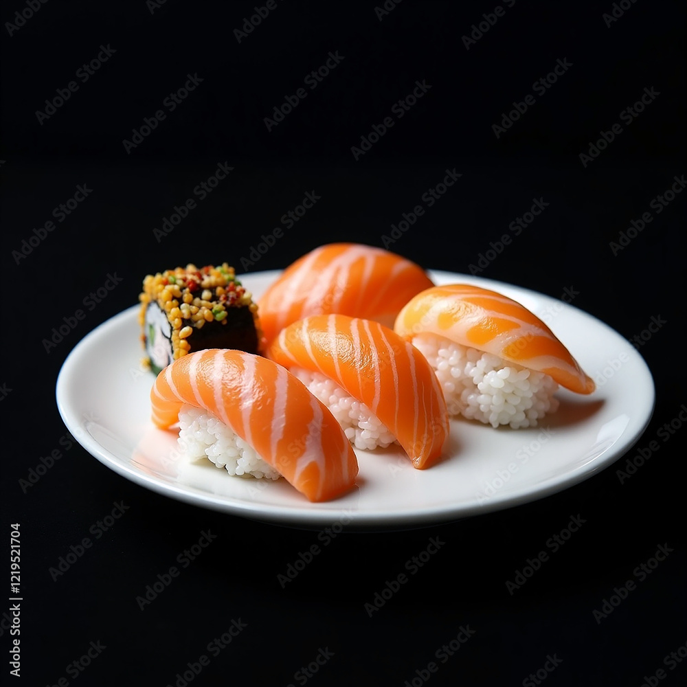 Floating Sushi with fresh salmon image Floating Sushi with fresh salmon image