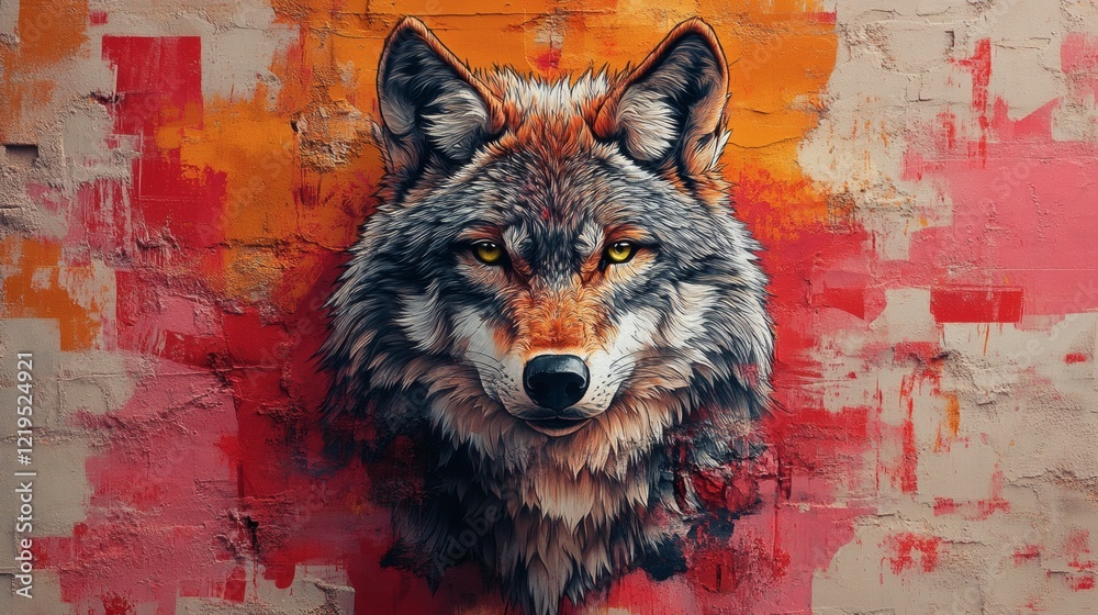 Naklejka premium Majestic Wolf Portrait on Urban Wall Art