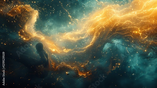 Wallpaper Mural A surreal depiction of a swimmer diving into glowing waters Torontodigital.ca