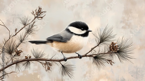 Winter bird perched on a snowy branch in serene nature.