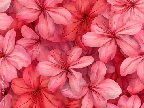 A Seamless Pattern of  blooming azaleas with Dark Red Stamens on a Dark Pink/Purple Background
