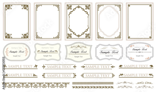 Set of vintage frames. Decorative border frames, retro style divider. Elegant vintage frame and wedding ornaments Isolated icons vector set. Calligraphic filigree borders collection.eps