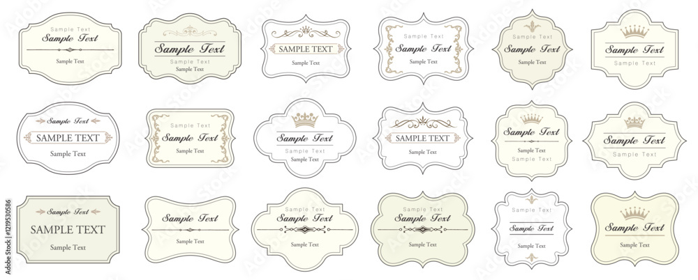 Decorative vintage frame and retro badge. Ornamental label frames. Old ornate labels, royal wedding insignia, sale sticker or invitation card. Isolated vector symbols set.eps