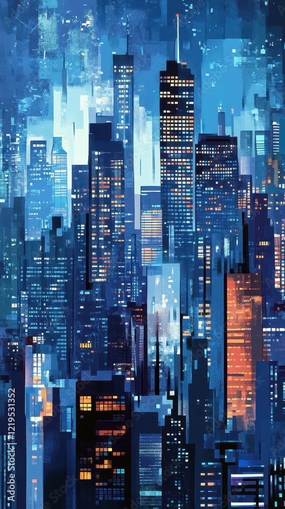 Nighttime Cityscape Illuminated Buildings Skyline
