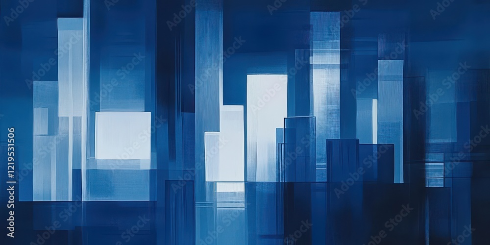 Obraz premium Abstract Blue Cityscape Modern Art Painting