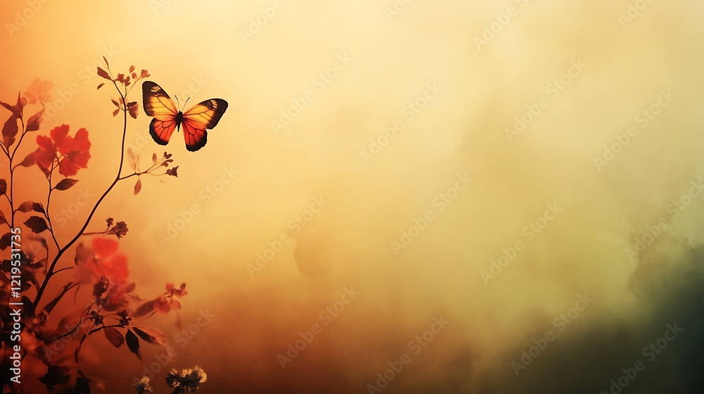 custom made wallpaper toronto digitalButterfly near flowering branches in hazy sunset