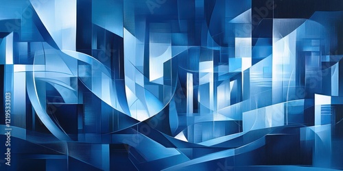 Abstract Blue Cityscape Architectural Forms Design