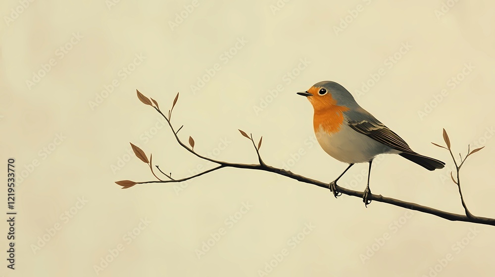 Winter bird resting on a frosty branch surrounded by snowflakes, depicted in a traditional book-inspired illustration style Winter bird resting on a frosty branch surrounded by snowflakes, depicted in a traditional book-inspired illustration style