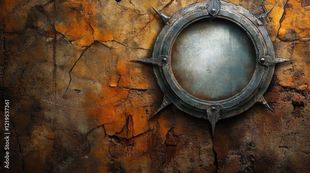 Obraz premium Grunge Metal Emblem on Cracked Wall