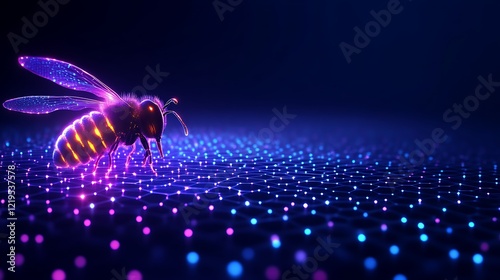Luminous Bee on a Digital Network Grid