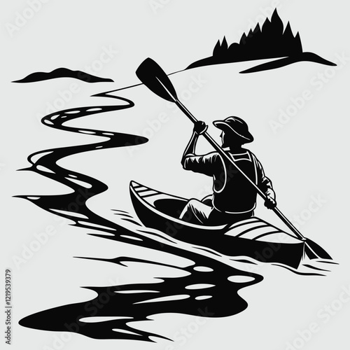 A person padding a raft down silhouette vector design art and illustration