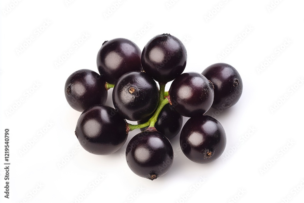 A cluster of ripe blackcurrants on a white background A cluster of ripe blackcurrants on a white background