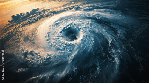 photography AI  swirling hurracane, blue water surface