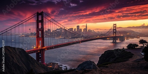 Surreal Night Sunset Golden Gate Bridge Skyline Paper Cut Art Phone Wallpaper