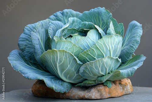 A Single Head Of Cabbage Rests On A Stone