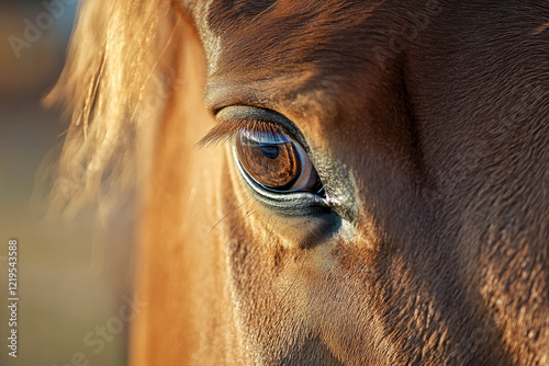 Close-up of a horse's eye with detailed reflection