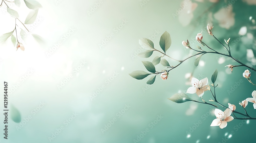 Obraz premium Delicate Spring Blossoms on Branch Soft Light Background