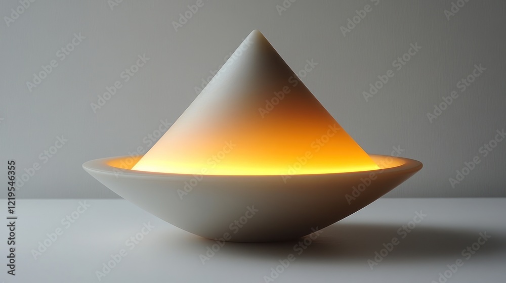 Fototapeta premium Illuminated white cone lamp, bowl base.
