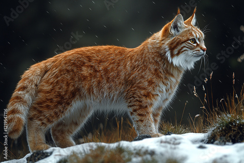 A Red Lynx Stands In Snowy Winter Terrain