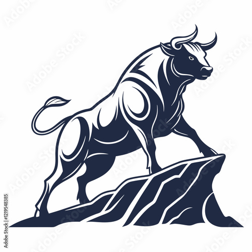 Powerful Bull Silhouette on Rocky Peak