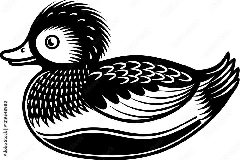 Obraz premium Cartoon Duck: Simple Black and White Illustration
