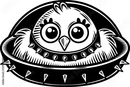 Punk Rock Chick:  Cartoon Bird in Spiked Collar