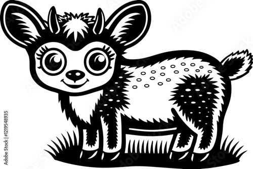 Cute Cartoon Fawn: Black and White Illustration