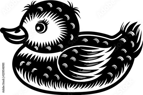 Cartoon Duckling: Cute, Simple Black and White Illustration