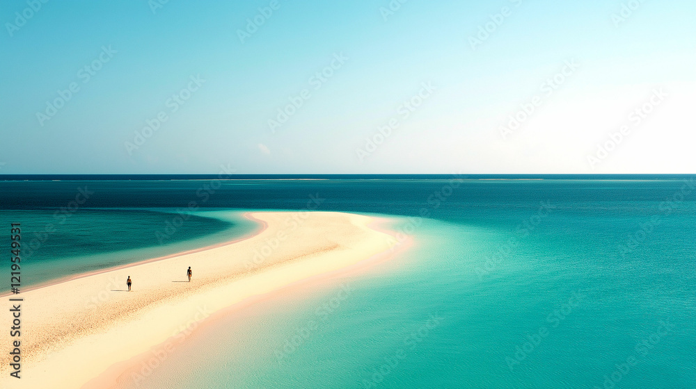 Obraz premium Serene stroll along a secluded beach under a clear blue sky in tropical paradise. Generative AI