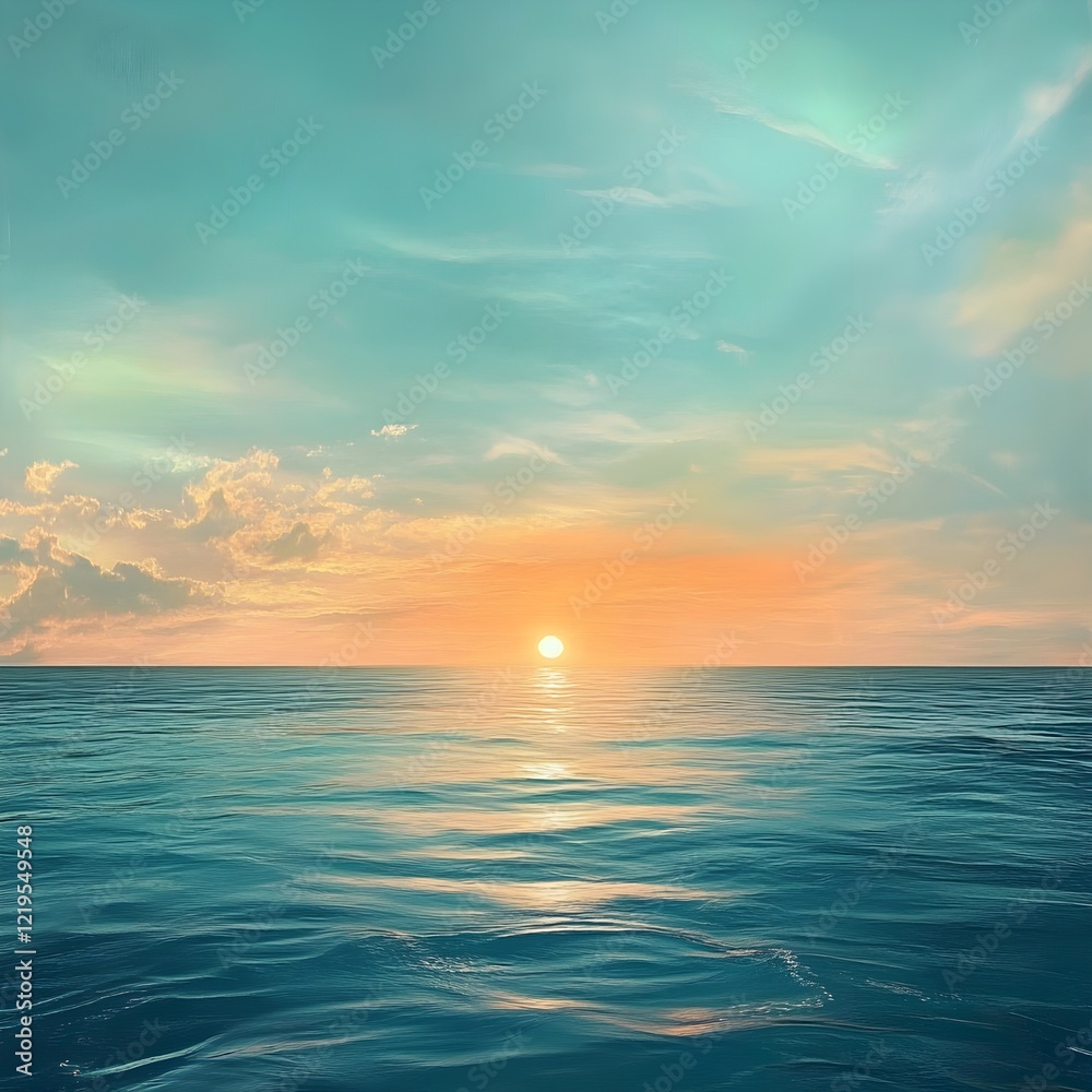 Obraz premium Serene Aqua Sunset Over Horizon of Tranquil Ocean Waters