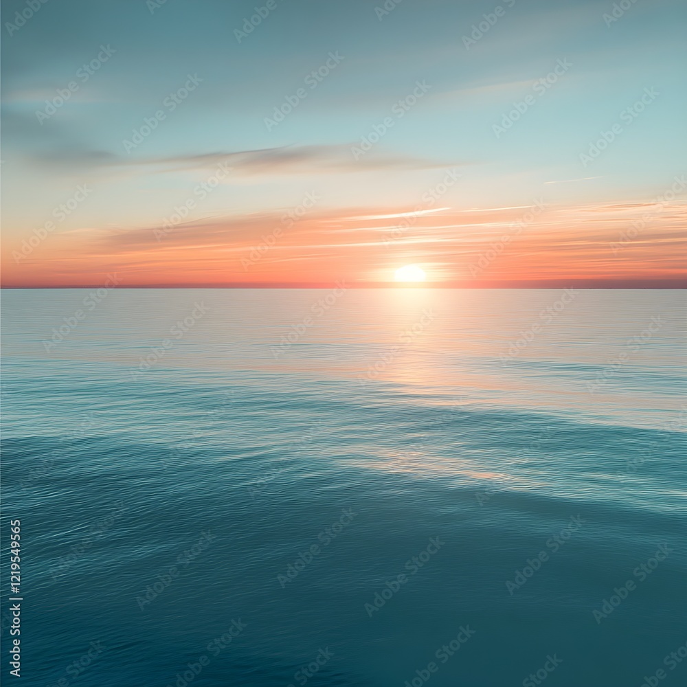 Fototapeta premium Serene Aqua Sunset Over the Horizon of an Vast Ocean
