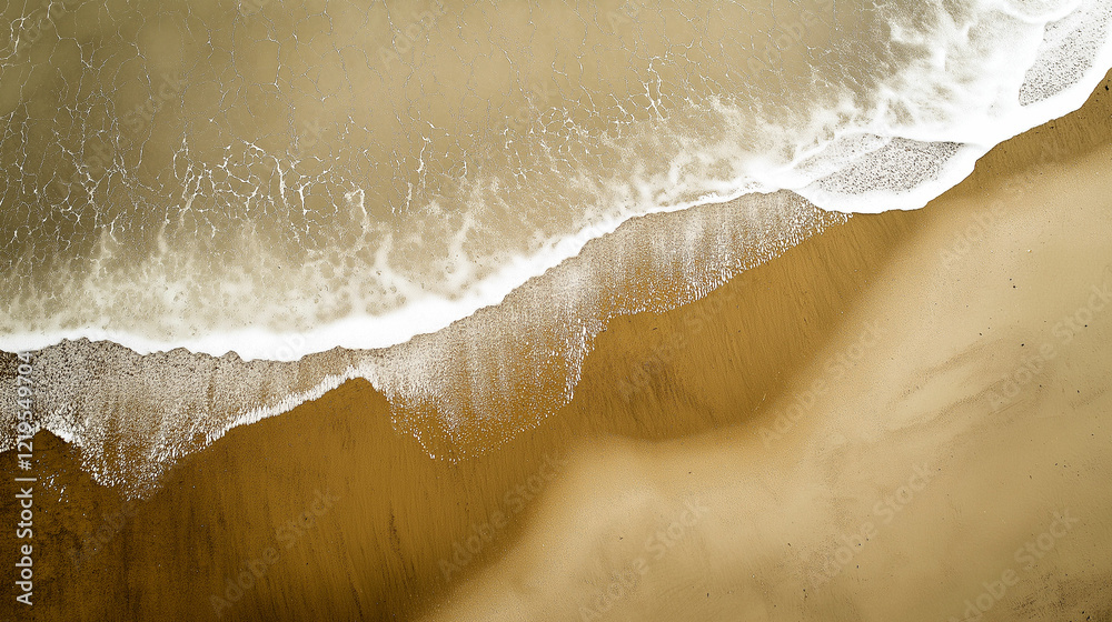 Waves crashing on a sandy beach at sunrise, creating a serene coastal view. Generative AI Waves crashing on a sandy beach at sunrise, creating a serene coastal view. Generative AI