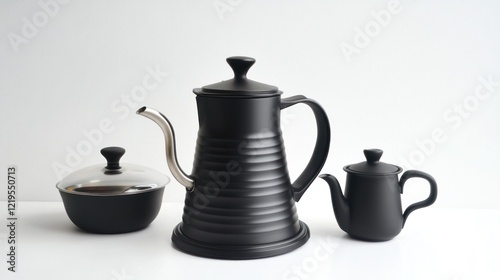 Elegant Black Coffee Set with Kettle and Creamer photo