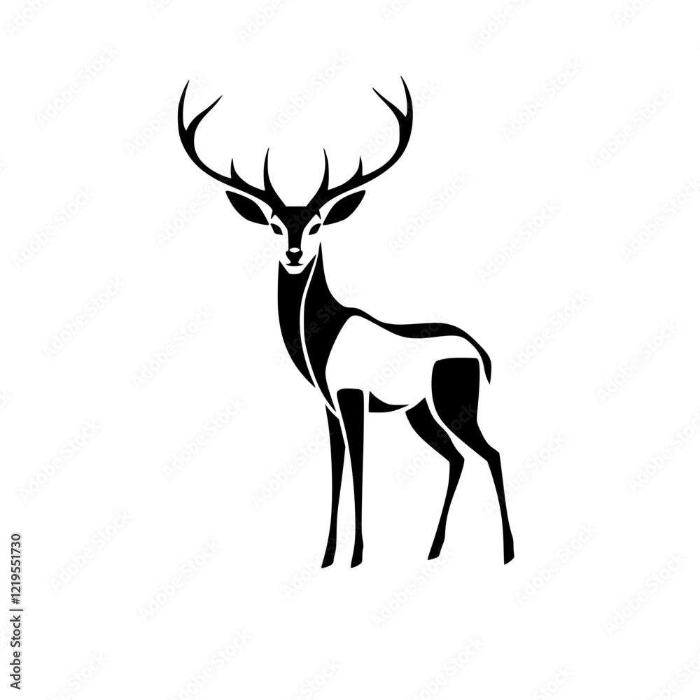 Majestic Deer Silhouette: Elegant Black and White Animal Vector Graphic Majestic Deer Silhouette: Elegant Black and White Animal Vector Graphic