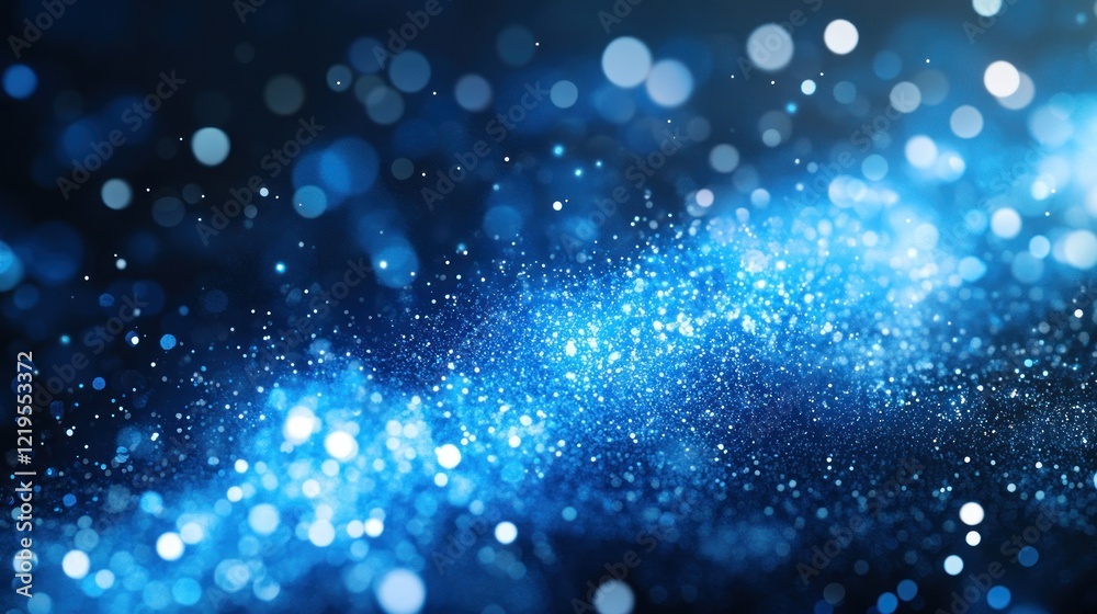 Fototapeta premium Blue glitter swirl, bokeh background, dark space, design element