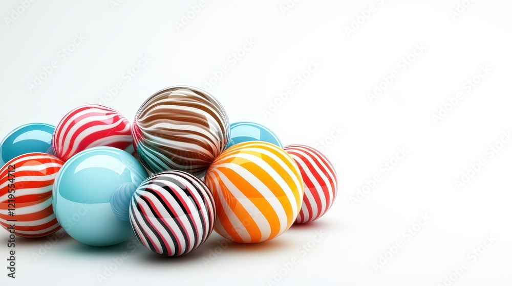 A playful heap of decorative balls featuring swirled patterns and varied colors, radiating joy and creativity, perfect for festive occasions and artistic displays. A playful heap of decorative balls featuring swirled patterns and varied colors, radiating joy and creativity, perfect for festive occasions and artistic displays.