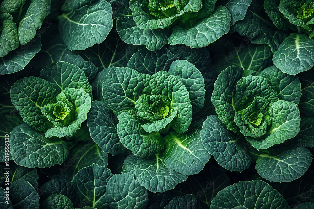 Obraz premium Lush Green Cabbage Leaves Close Up View