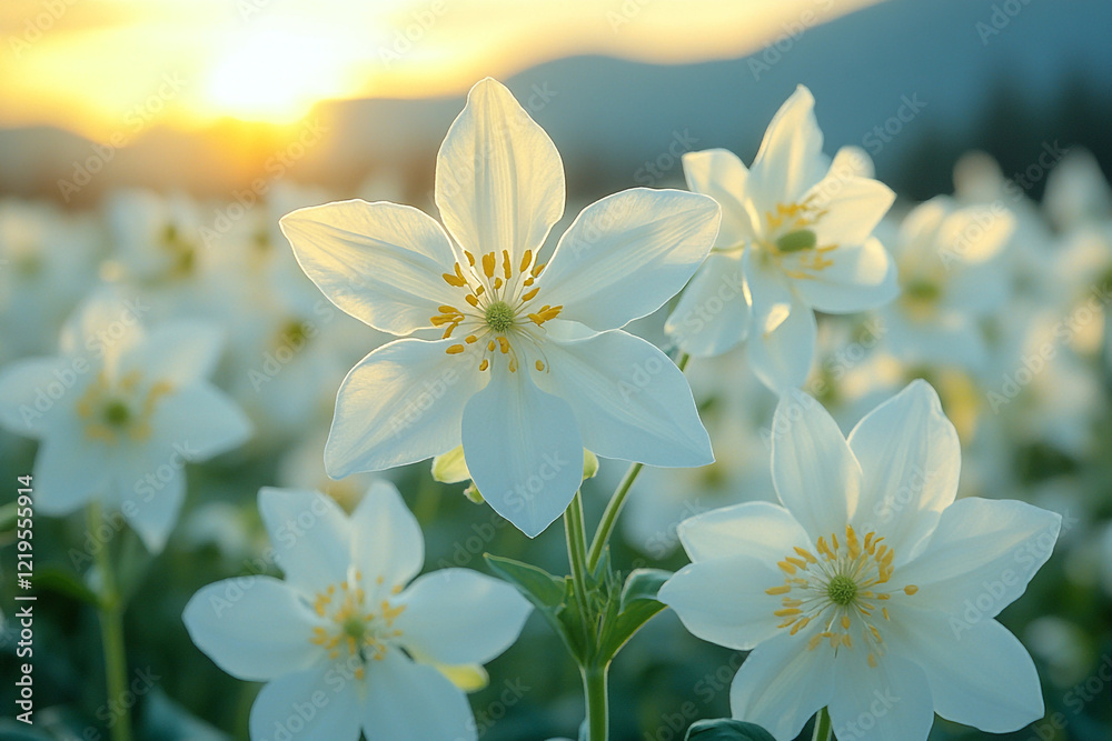 White Flowers Bask In Sunset Glow White Flowers Bask In Sunset Glow