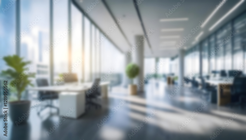 Blurred modern spacious office with beautiful lighting and big panoramic windows Blurred modern spacious office with beautiful lighting and big panoramic windows