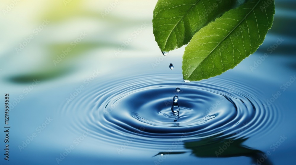 A single green leaf floating on the surface of calm water in natural outdoor setting A single green leaf floating on the surface of calm water in natural outdoor setting