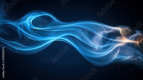 Blue smoke wave, dark background, sparks, energy, design